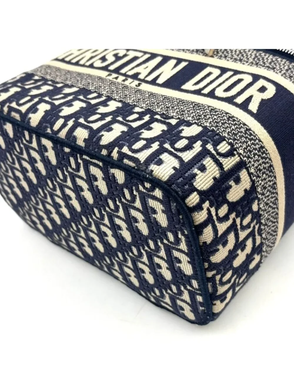 Dior Travel Vanity Cotton Off White Navy Handbag Silver